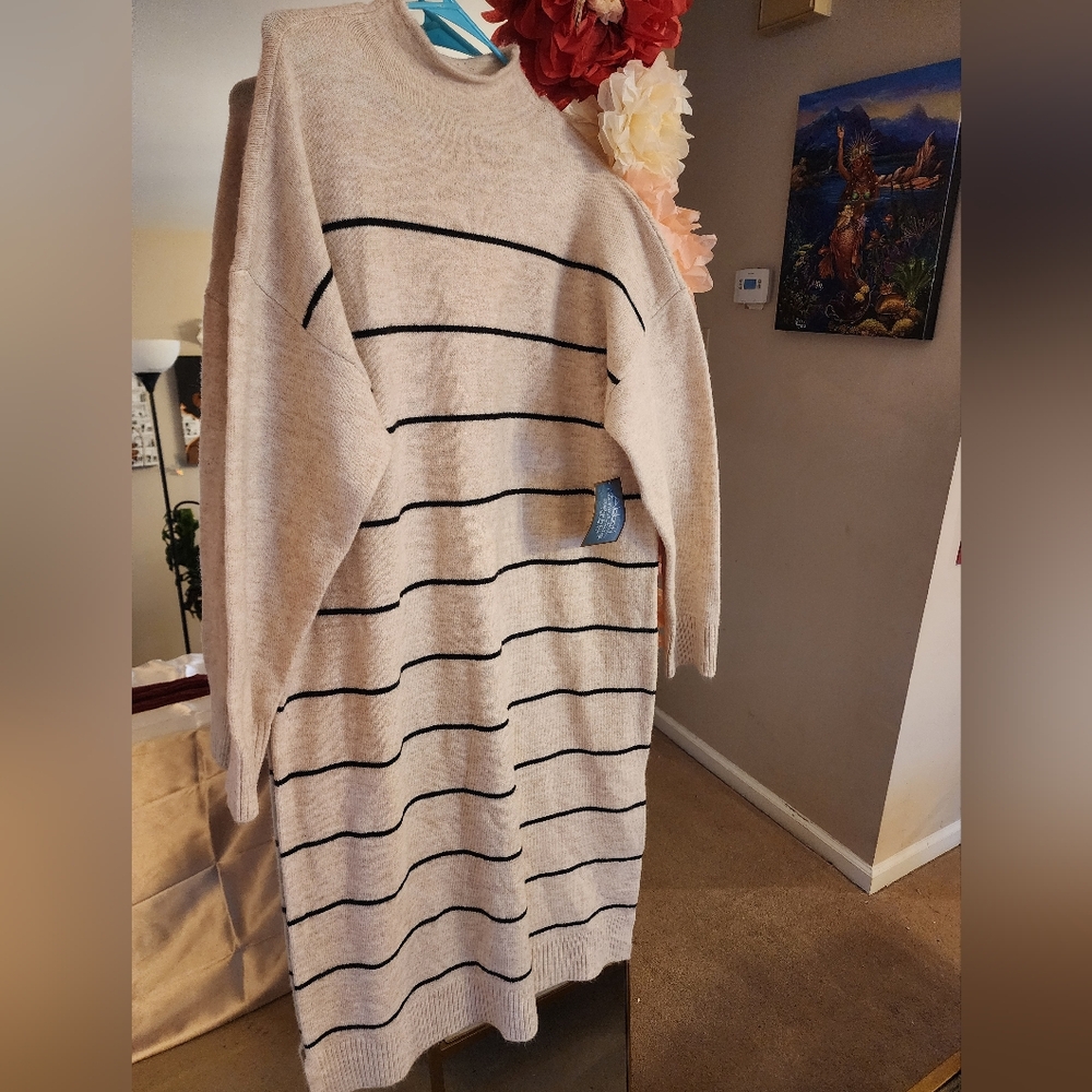 Striped Beige Sweater Dress